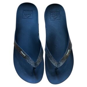 Reef Cushion Court Sandals Flip Flops Black Silver Women’s Size 6‎